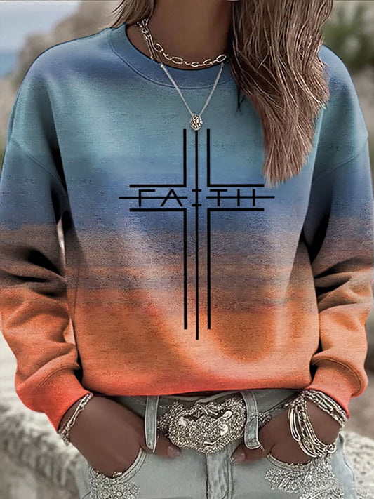 Women's Faith Cross Printed Casual Sweatshirt