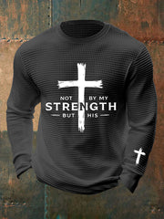 Men's Not By My Strength But His Waffle Print T-Shirt