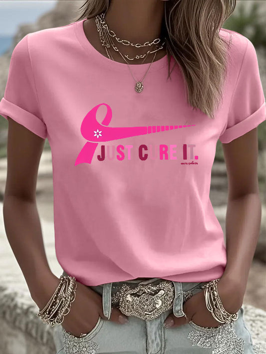 Women's Breast Cancer Awareness Just Cure It Print T-Shirt