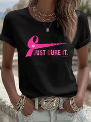 Women's Breast Cancer Awareness Just Cure It Print T-Shirt