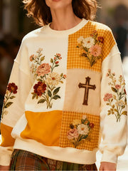 Women's Floral Cross Print Casual Sweatshirt