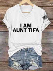 Women's I Am Aunt Tifa Aunties Against Fascists V-Neck Tee