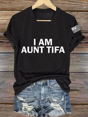 Women's I Am Aunt Tifa Aunties Against Fascists V-Neck Tee