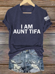 Women's I Am Aunt Tifa Aunties Against Fascists V-Neck Tee