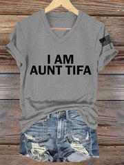 Women's I Am Aunt Tifa Aunties Against Fascists V-Neck Tee