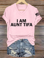 Women's I Am Aunt Tifa Aunties Against Fascists V-Neck Tee