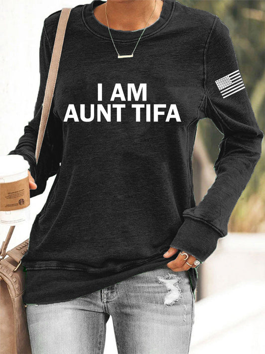 Women's I Am Aunt Tifa Aunties Against Fascists Sweatshirt