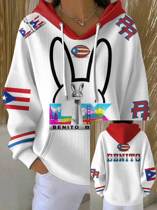 Women's Bunny Football Music Lover Printed Hoodie