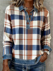 Women's Vintage Plaid Pattern Patchwork Art Top