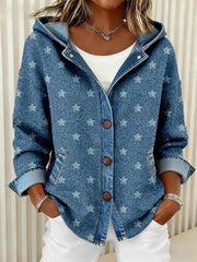 Women's Star Pattern Patchwork Art Hooded Cardigan