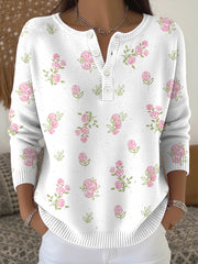 Women's Breast Cancer Pink Flowers Print Knit Top