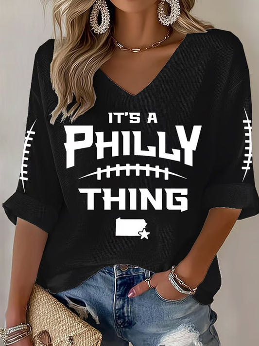 Women's Football Fans Lovers Gameday Casual  Waffle T-shirt