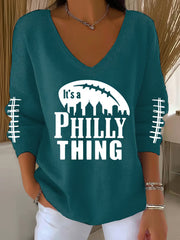 Women's Football Fans Lovers Gameday Casual V-Neck Ribbed Top