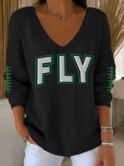 Women's Fly Eagles! Football Fans Lovers Gameday Casual Long-Sleeve Top