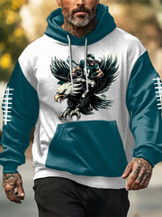 Men's Football Fans Lovers Gameday Casual Oversized Drop-Shoulder Hoodie with Pockets