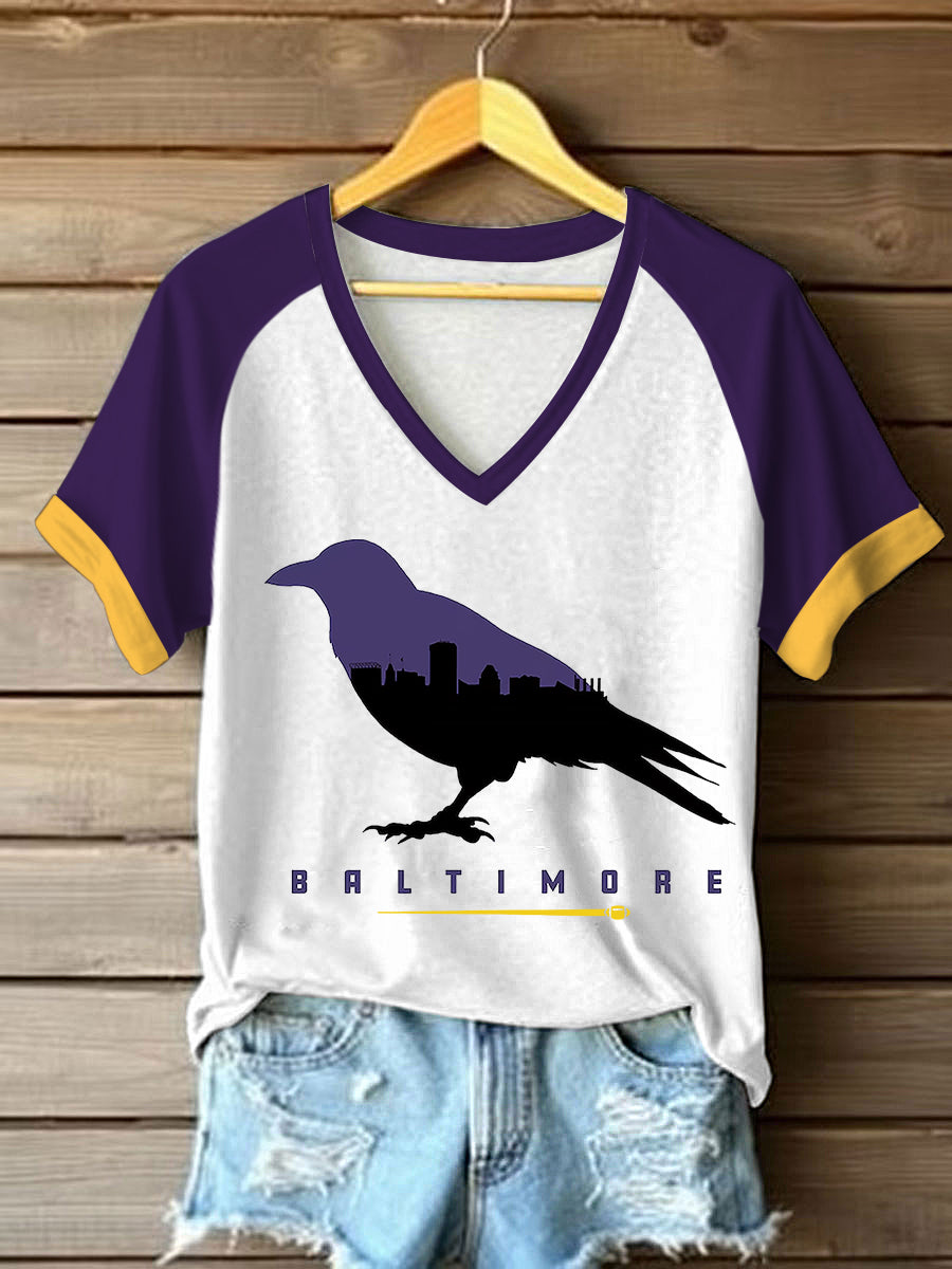 Women's Football Fans Lovers Gameday Casual  V-neck Off-shoulder Short Sleeve T-shirt