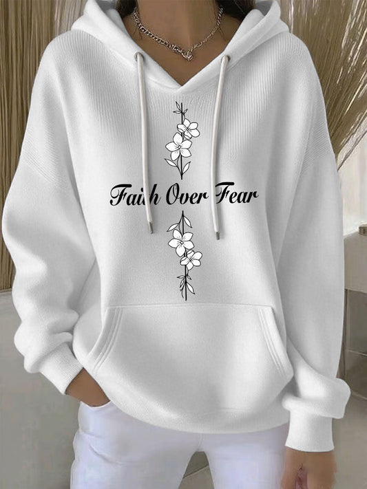 Women's Faith Over Fear Printed Casual Hoodie