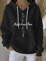 Women's Faith Over Fear Printed Casual Hoodie
