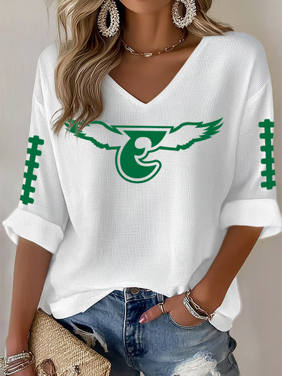 Women's Football Fans Lovers Gameday Casual Waffle T-shirt