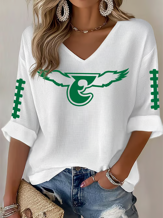 Women's Football Fans Lovers Gameday Casual Waffle T-shirt