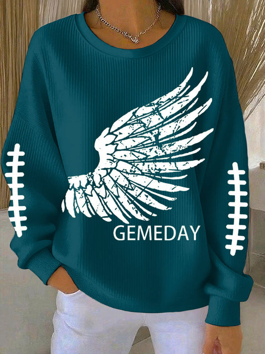 Women's Football Fans Lovers Gameday Casual  Printed  Casual Loose Long Sleeve Top