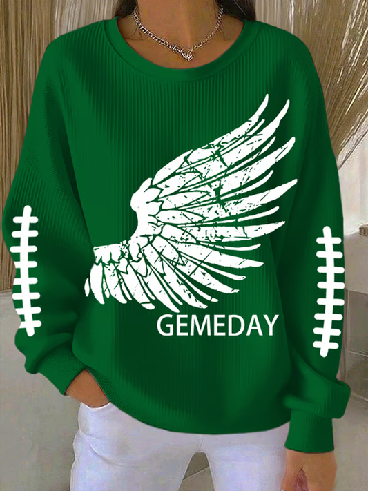 Women's Football Fans Lovers Gameday Casual  Printed  Casual Loose Long Sleeve Top