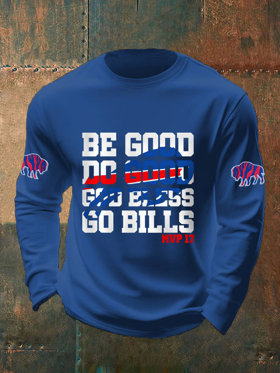 Men's Be Good Do Good God Bless Go Bills Football Fans Gameday Casual Long-Sleeve T-shirt