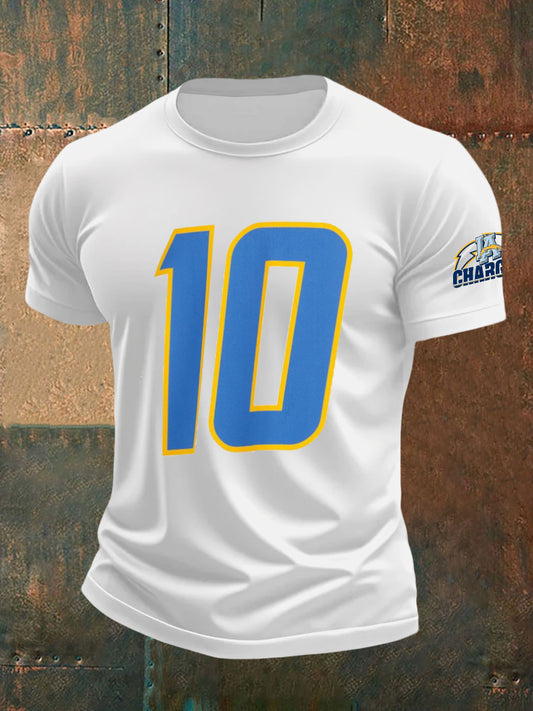 Men's Los Angeles Chargers Justin Herbert Jersey 10 Crew Neck Short Sleeve T-Shirt