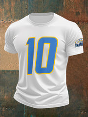 Men's Los Angeles Chargers Justin Herbert Jersey 10 Crew Neck Short Sleeve T-Shirt