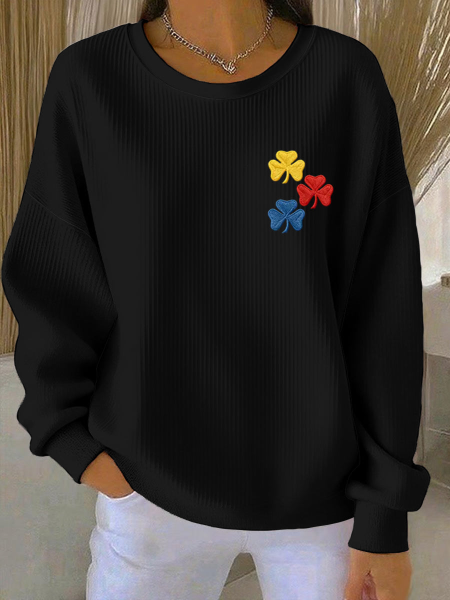 Women's Pittsburgh Steelers Red, Yellow, and Blue Shamrock Crew Neck Oversized Sweatshirt