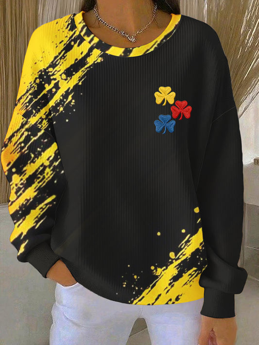 Women's Pittsburgh Steelers Red, Yellow, and Blue Shamrock Crew Neck Oversized Sweatshirt