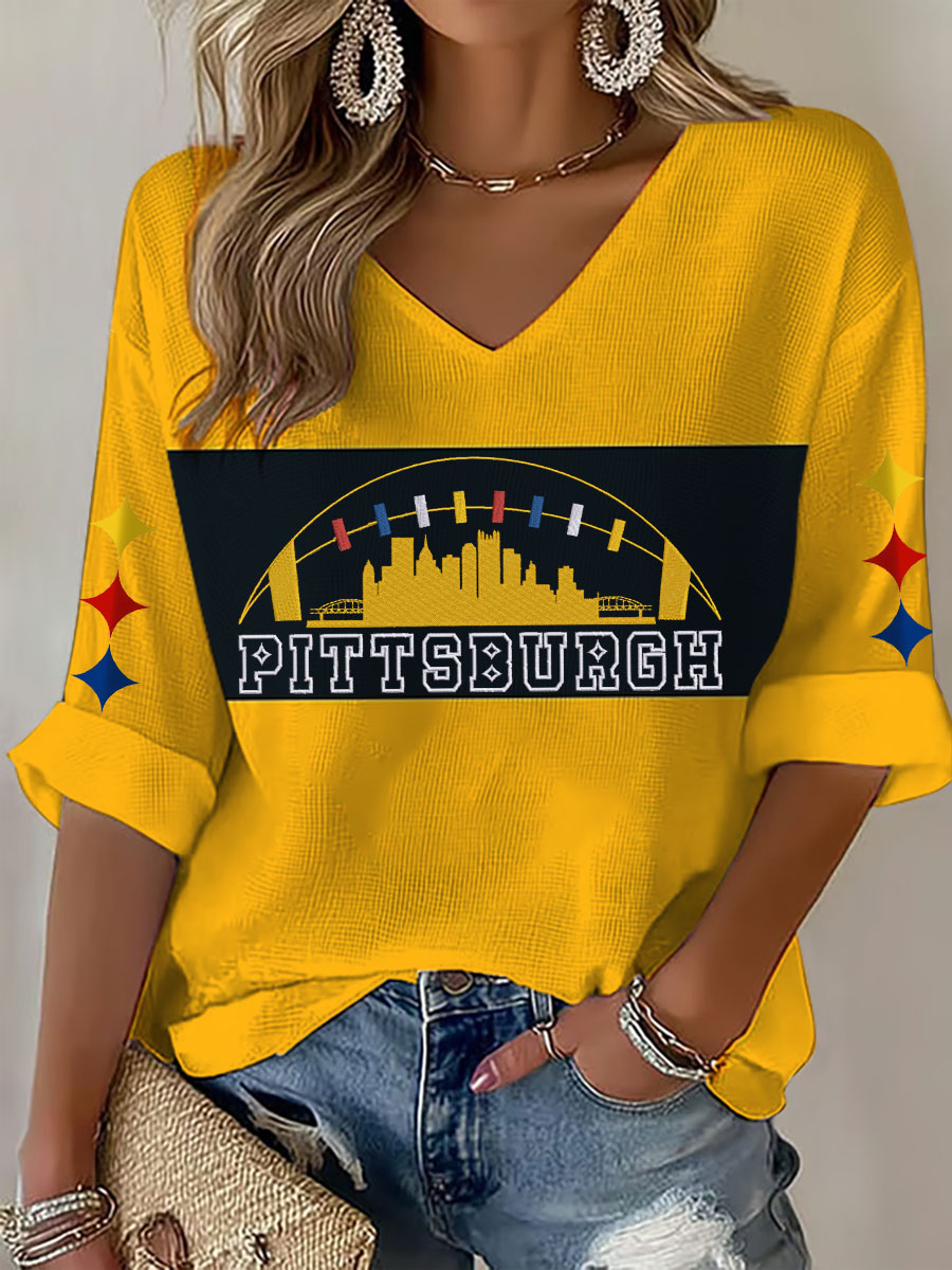 Women's American football V-neck long-sleeved top