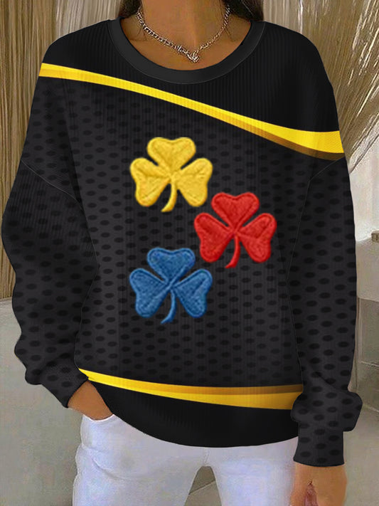 Women's Pittsburgh Steelers Red, Yellow, and Blue Shamrock Crew Neck Oversized Sweatshirt