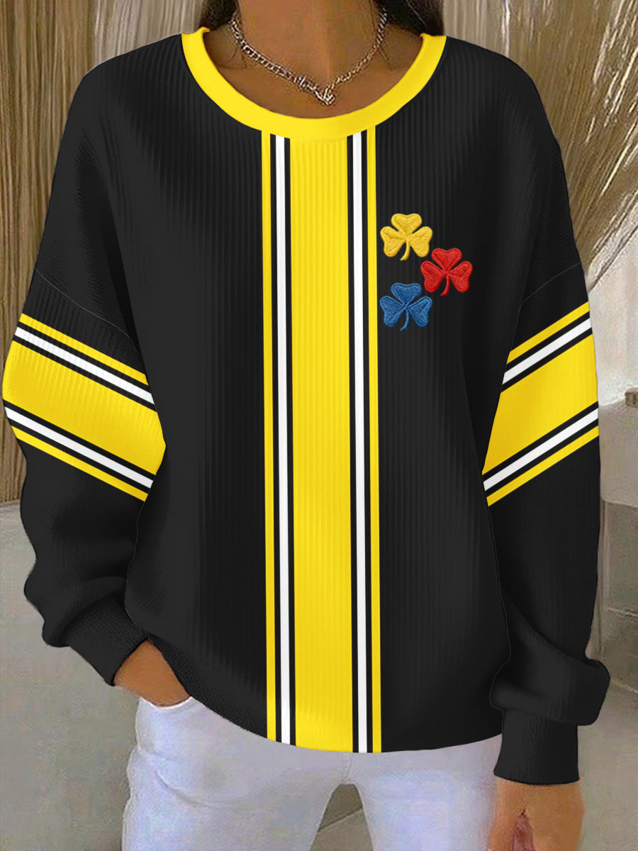 Women's Pittsburgh Steelers Red, Yellow, and Blue Shamrock Crew Neck Oversized Sweatshirt