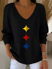 Women's American football V-neck long-sleeved top