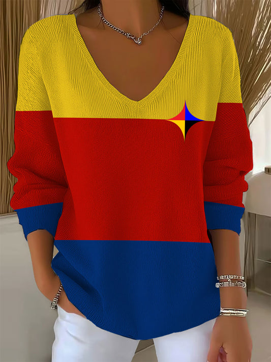 Women's American football V-neck long-sleeved top