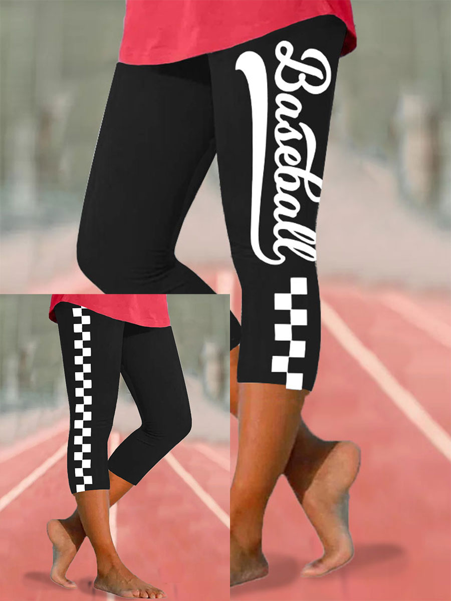 Women's baseball black and white plaid leggings