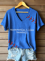 Women's Baseball Print V-Neck T-Shirt