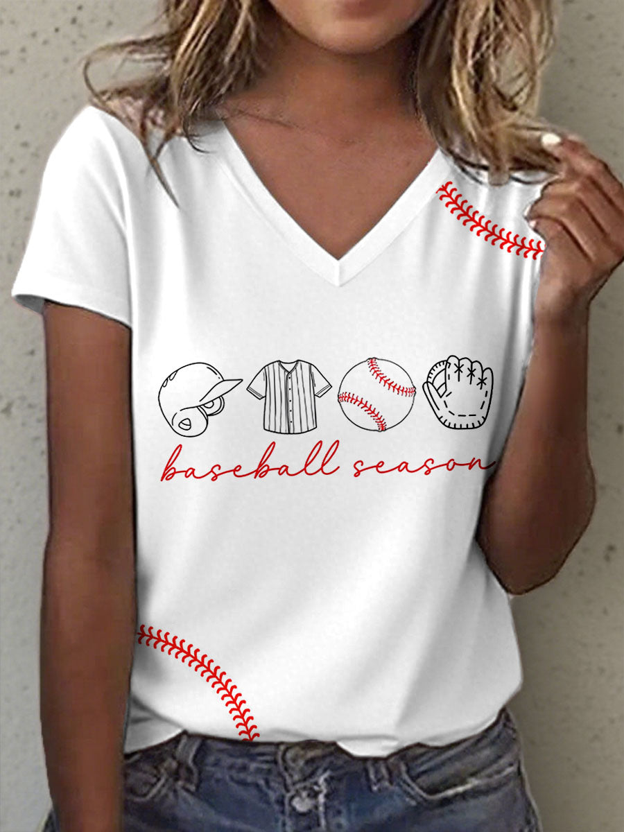 Women's Baseball Season Print V-Neck T-Shirt