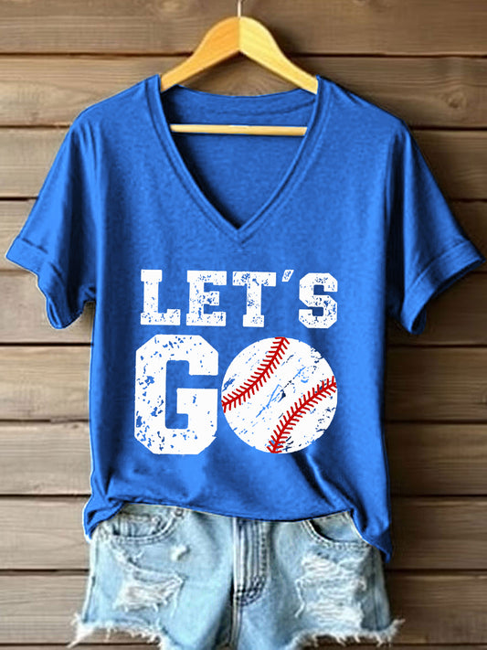 Women's Baseball Print V-Neck T-Shirt
