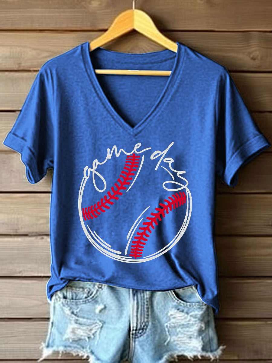 Women's Baseball Game Day Print V-Neck T-Shirt