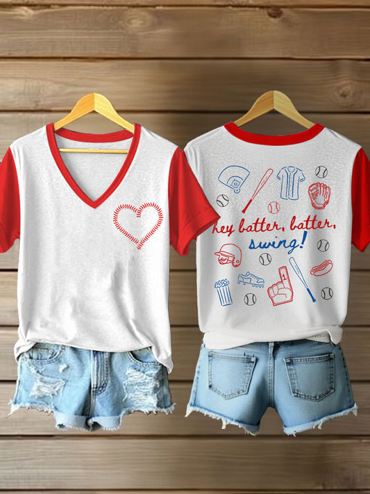 Women's baseball V-neck T-shirts