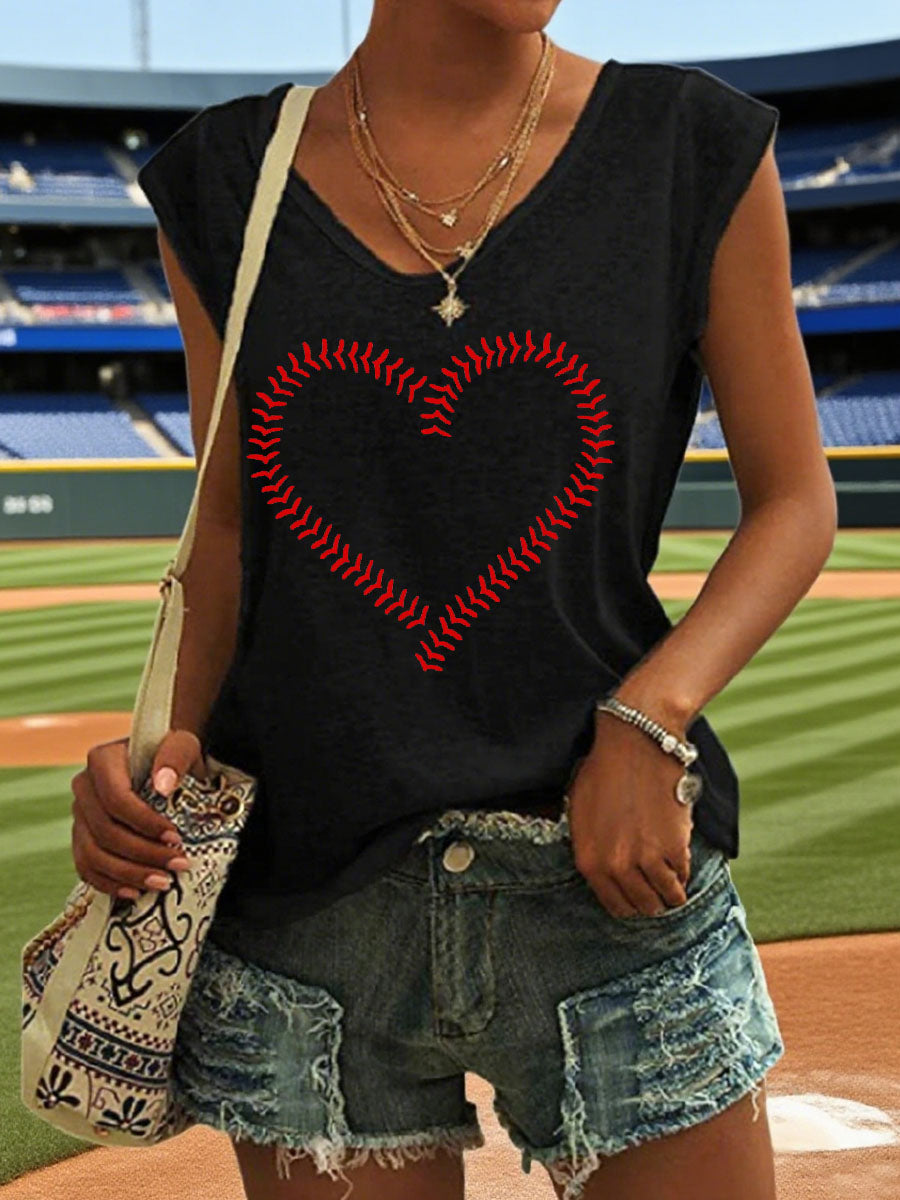 Women's Baseball Inspired Heart Print Tank Top