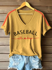 Women's Baseball All Day Print V-Neck T-Shirt