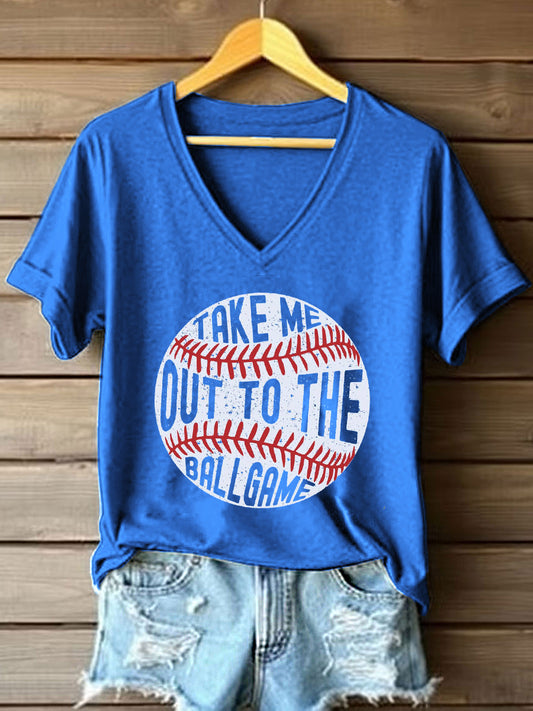 Women's Baseball Print V-Neck T-Shirt
