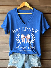 Women's Baseball Print V-Neck T-Shirt