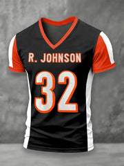 Men's Rudi Johnson Tribute Memorial Football Print V-neck T-shirt