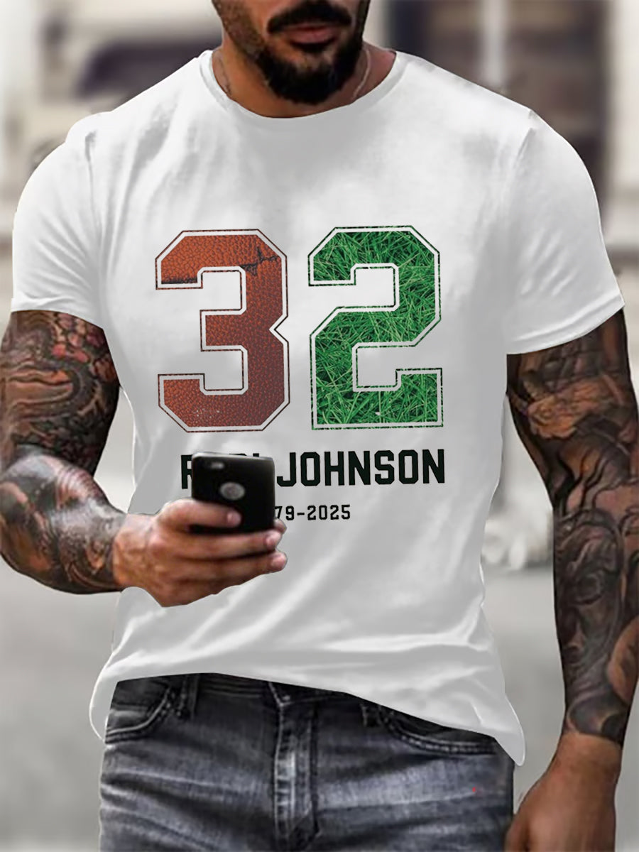 Men's Rudi Johnson Tribute Memorial Football Print short-sleeved T-shirt