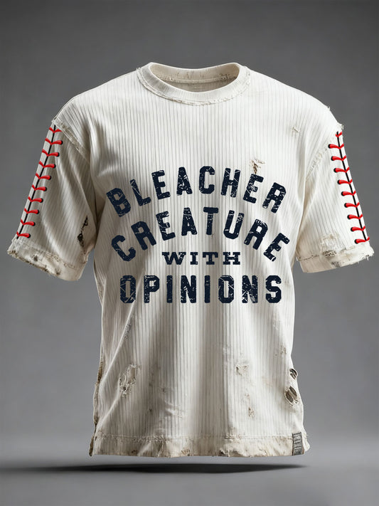 Men's bleacher creature with opinions baseball T-shirts