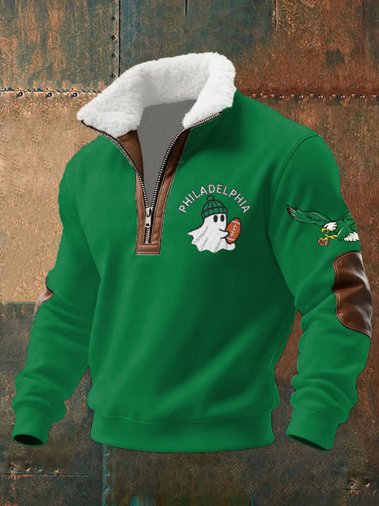 Men's Football Fans Lovers Gameday Casual Fur Collar Zipper Pullover